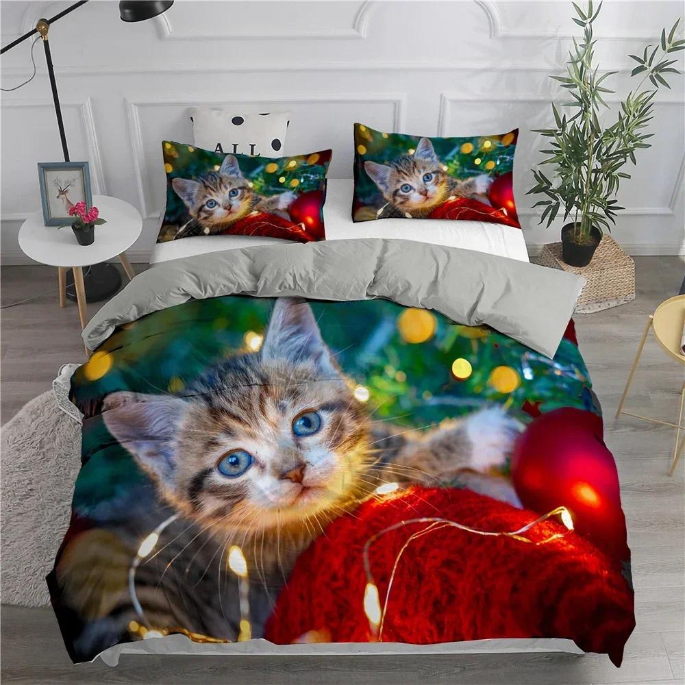 Juego de Ropa de Cama de Dibujos Animados Gatos Lindos Cómoda Funda Nórdica Funda de Almohada Juego de Cama Decoración Habitación Infantil Textiles para el Hogar
