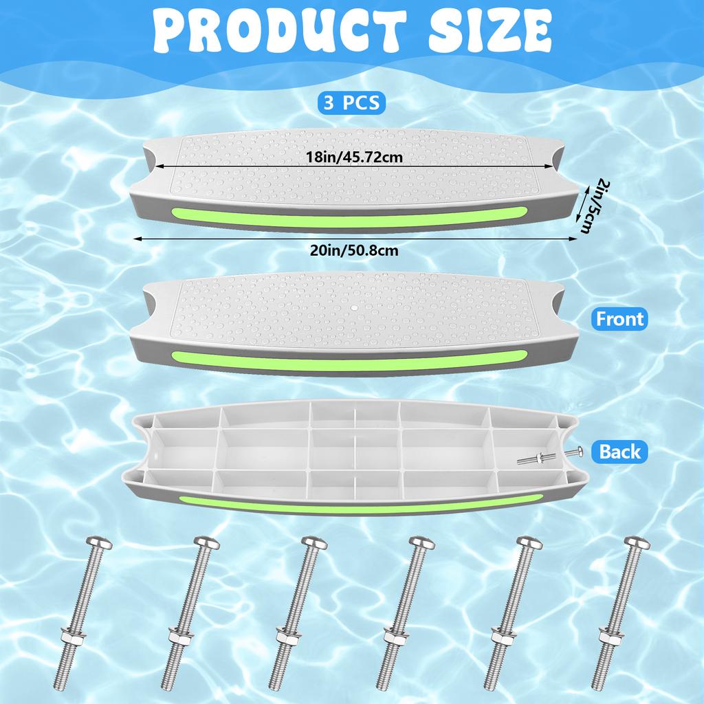 3 Pcs Pool Ladder Steps Replacement 18" Plastic Universal Heavy Duty Side Night Light Swimming Rung Step Pool Ladder With Screws