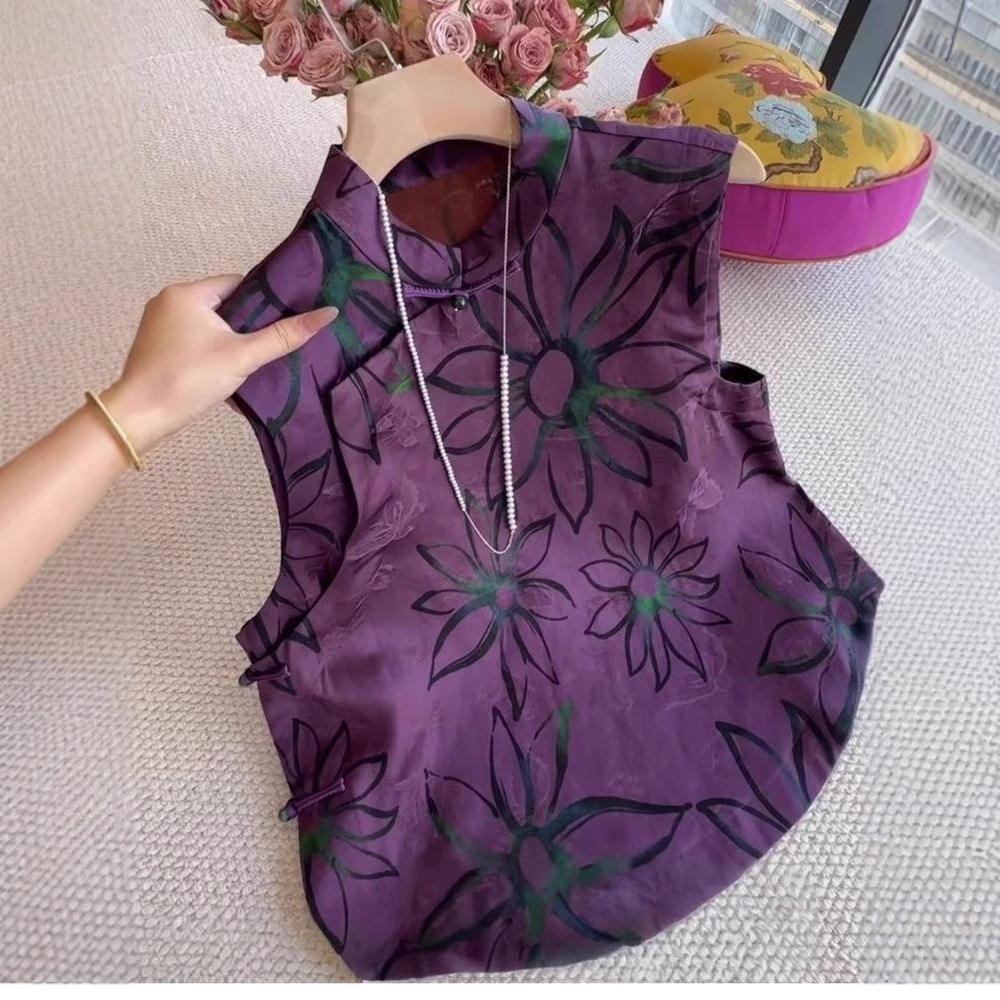 Premium temperament design sense Printed sleeveless women 2025 summer summer models are thin and versatile year tops trend