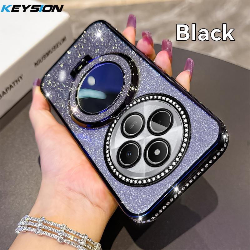 

KEYSION Роскошный блестящий магнитный чехол для телефона с драгоценными камнями для Redmi 14C, подставка-зеркало для макияжа, ударопрочная задняя крышка для Xiaomi POCO C75 for Redmi 14C чёрный