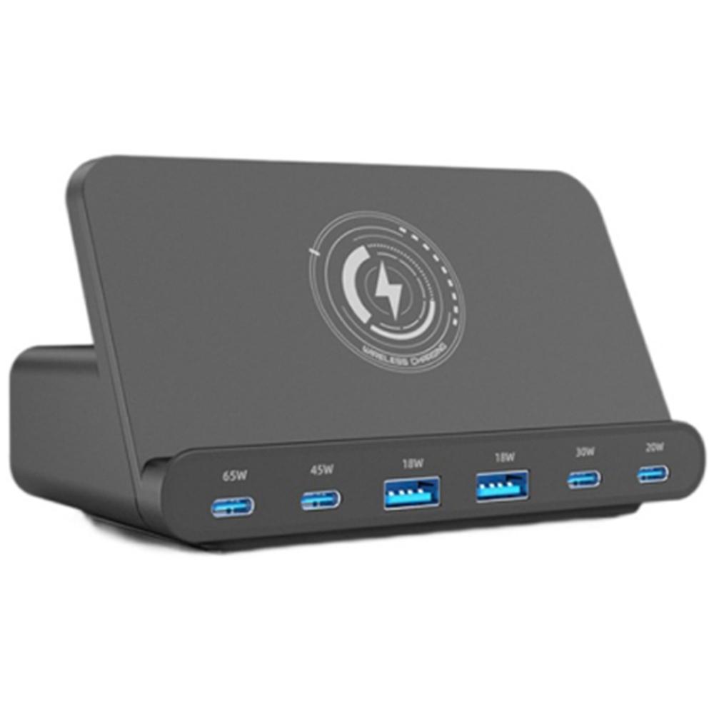 

818D 160W 4 Type-C+2 USB Portable GaN Desktop Charger Support Qi Wireless Charging EU Plug