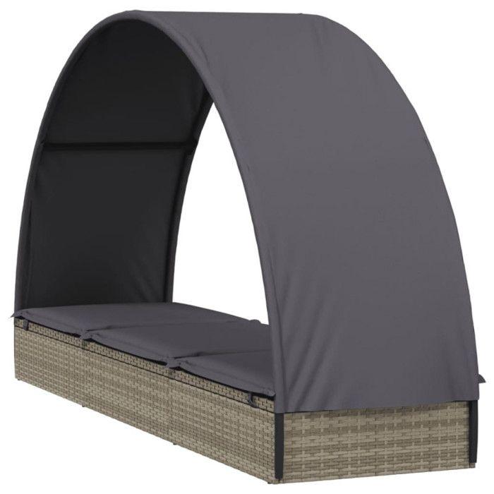 VidaXL Chaise longue avec toit rond gris 211x57x140 cm résine tressée, chaise longue, chaise longue d'extérieur, lit de 319643