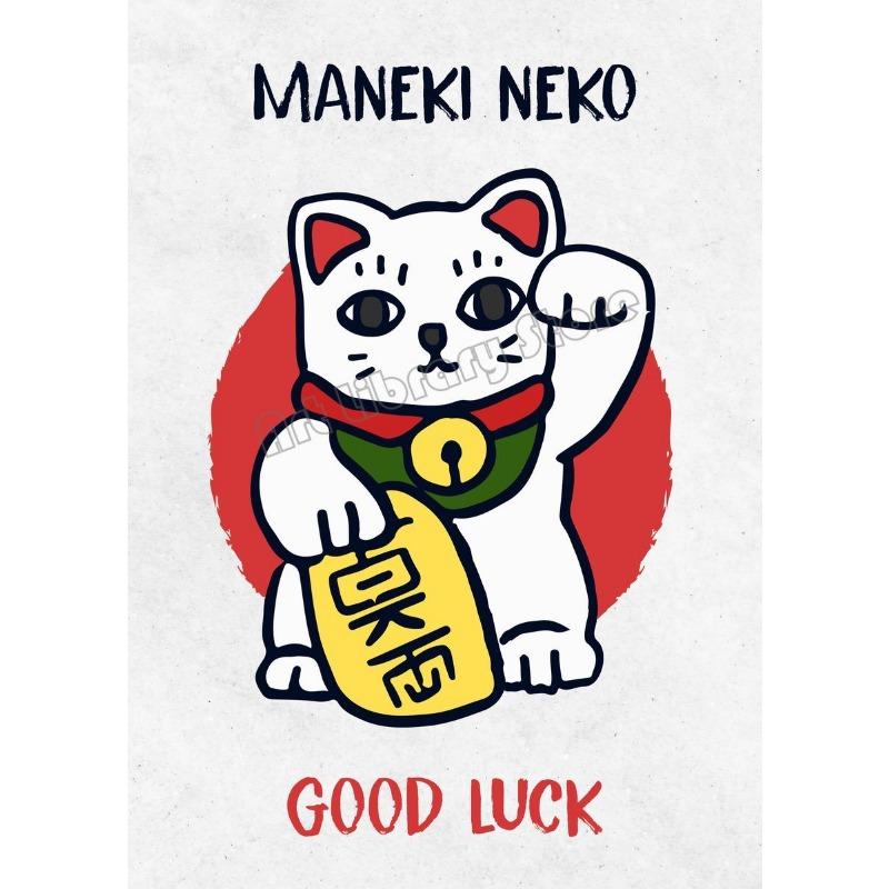 Japanese Lucky Cat Maneki Neko Cartoon Cute Animals Poster Canvas Painting Wall Art Pictures Restaurant Shop Home Decor