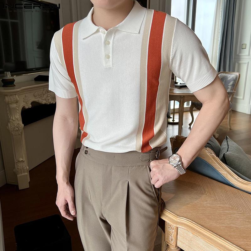 

INCERUN Весна-лето мужские цветные топы-поло с вышивкой