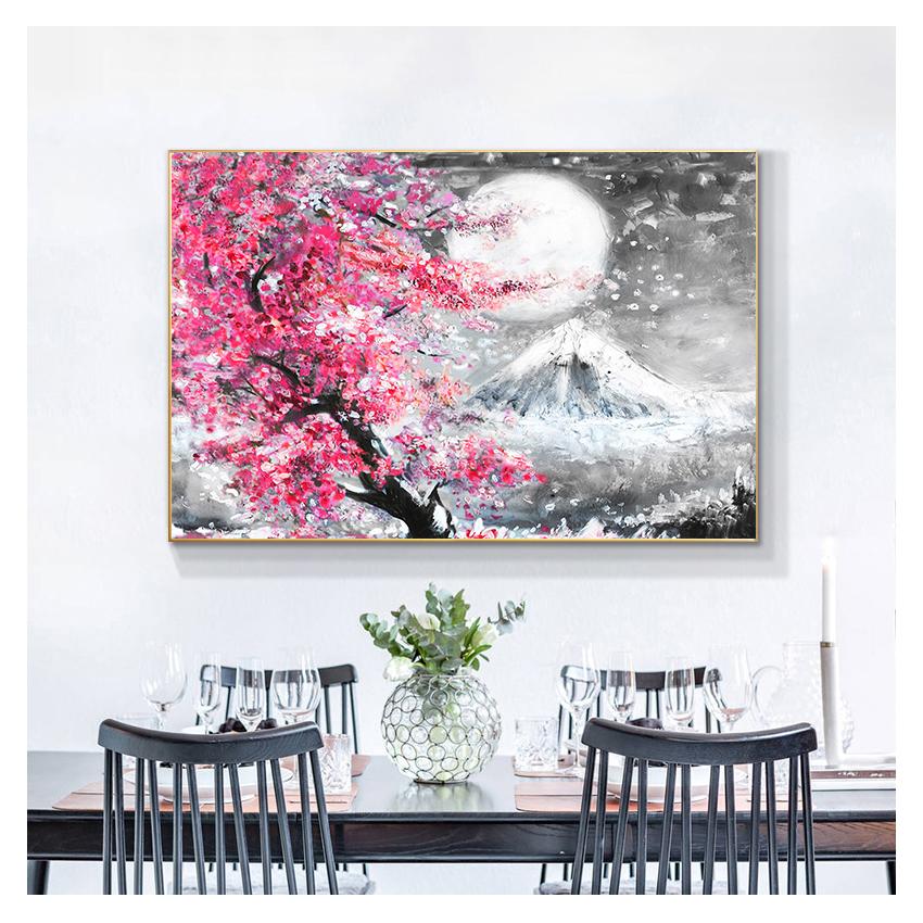Japan Canvas Painting Posters Prints Quadros Wall Art Picture Living Room Home Decor Cuadros Mount Fuji Cherry Blossom Landscape