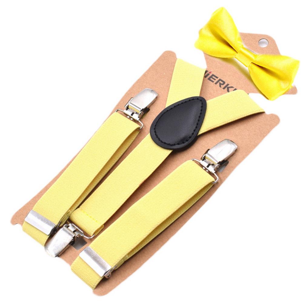 Kids 3-Clip Suspender & Bow Tie Set Adjustable Elastic for 5-8Y Boys Party Wedding School Accessories