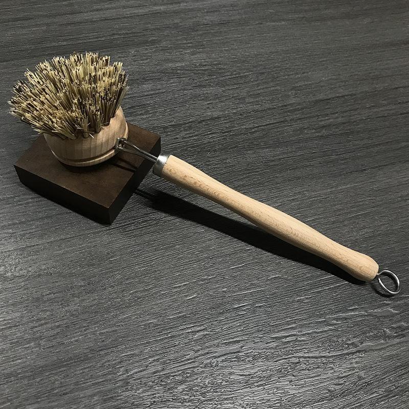 Washing Pot Dish Bottle Kitchen Scrub Natural Wooden Sisal Cleaning Brush Long Handle Pot Brushes Regular