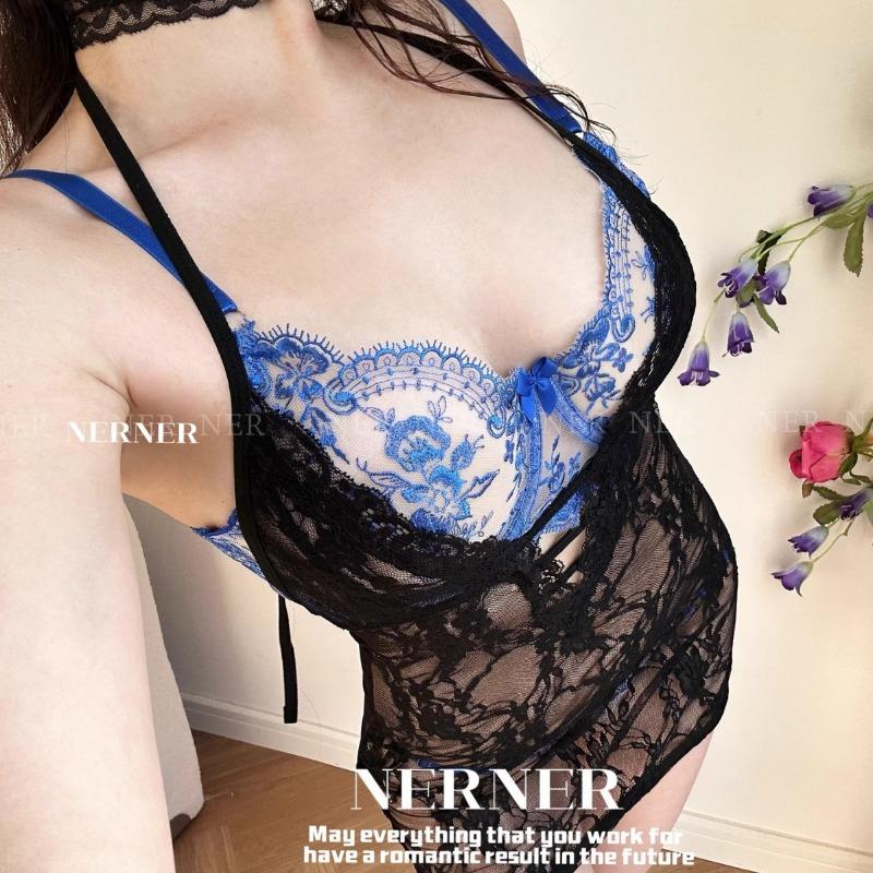 Lady Summer Thin Cutout Flower Embroidery Sexy Lace Big Chest Shows Small Breathable Underwear