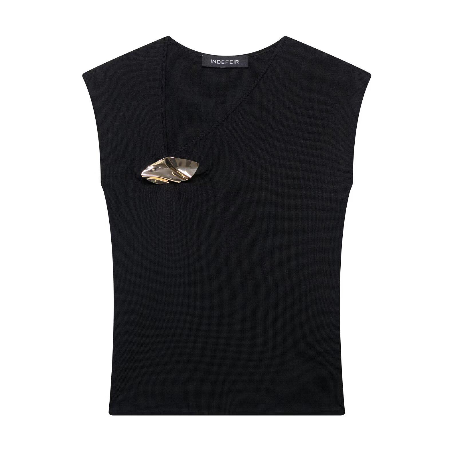 

Женский вязаный топ в европейском и американском стиле, весна 2025, украшенный золотом Large чёрный