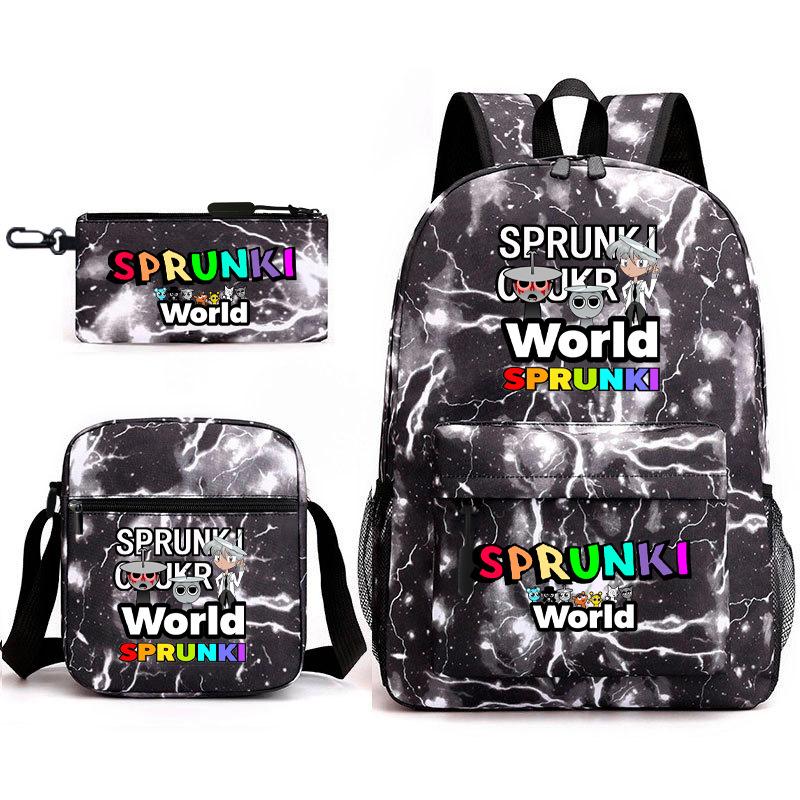 New rhythm box game merchandise primary school bag sprunki cartoon starry sky backpack 3-piece set D