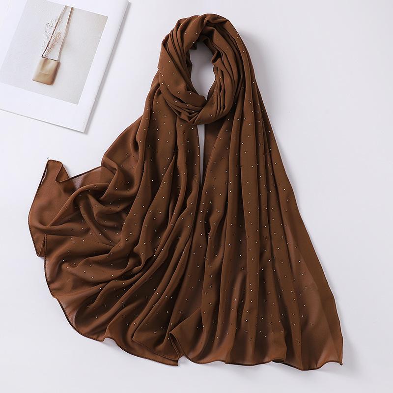 Imitation Pearls Rhinestones Scarves Shawls Women Long Scarf Neckerchief Tudung Bawal Veil Turban Bandana Muslim Hijab Headscarf