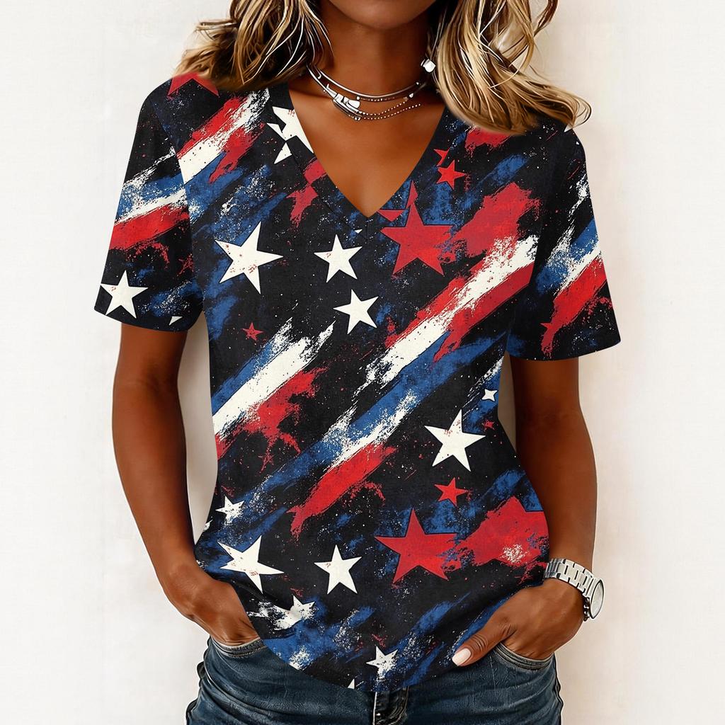 Shirts For Women Trendy V Neck T Shirts Casual Printed Blouse Tops For Women
