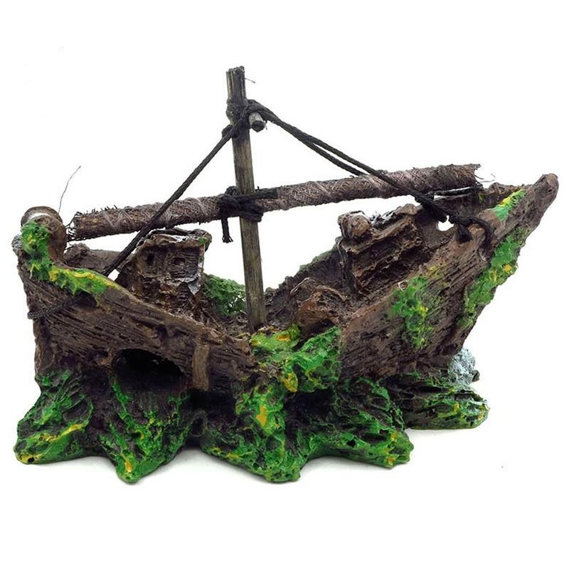 Resin Aquarium Ornament Wreck Sunk Ship Landscape Sailing Boat Cave Fish Playing Toys Fish Tank Decoration Aquarium Accessories