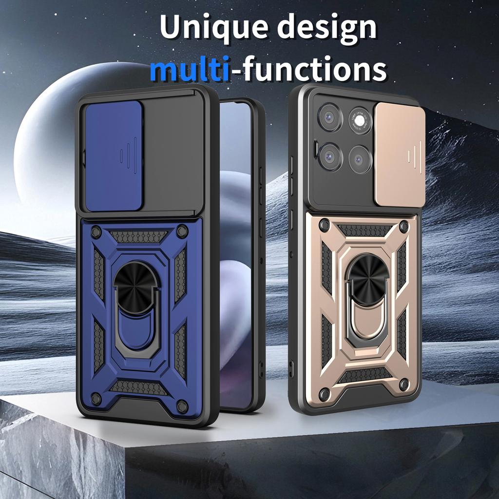 For Motorola Moto G86 Power 5G Case with Slide Camera Lid PC+TPU Kickstand Phone Cover