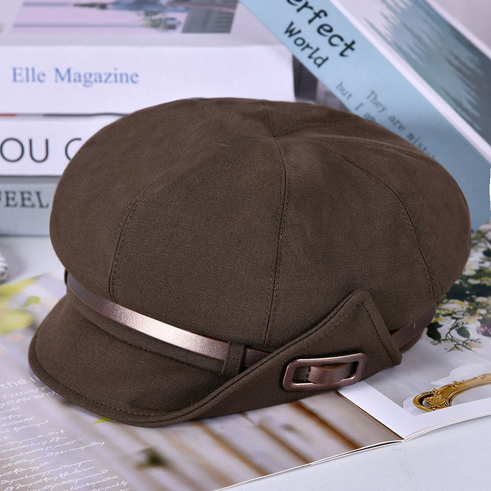 Casual Autumn Cotton And Linen Eightcorner Cap With Sun Protection For Women