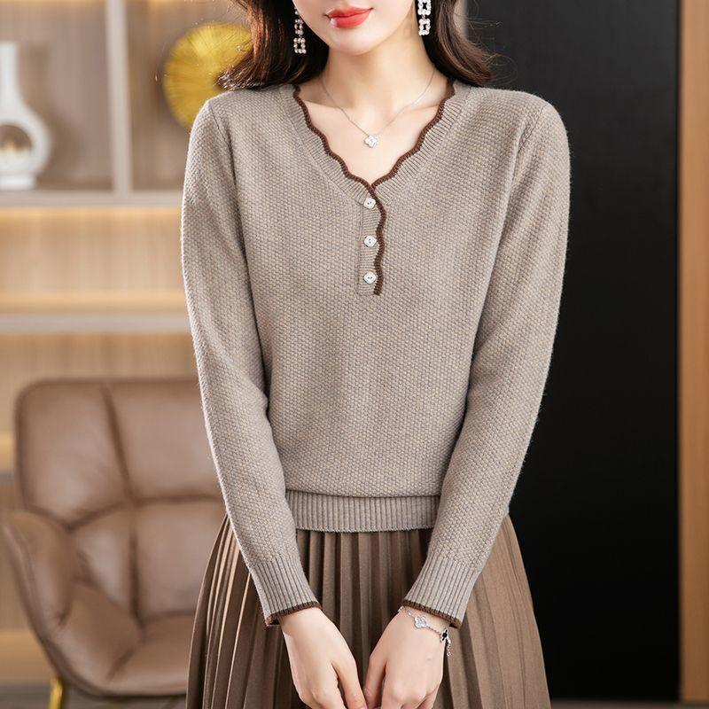 Slim Fit Mom Knit Sweater Spring Autumn Thin Versatile Long Sleeve Fashion Casual Top