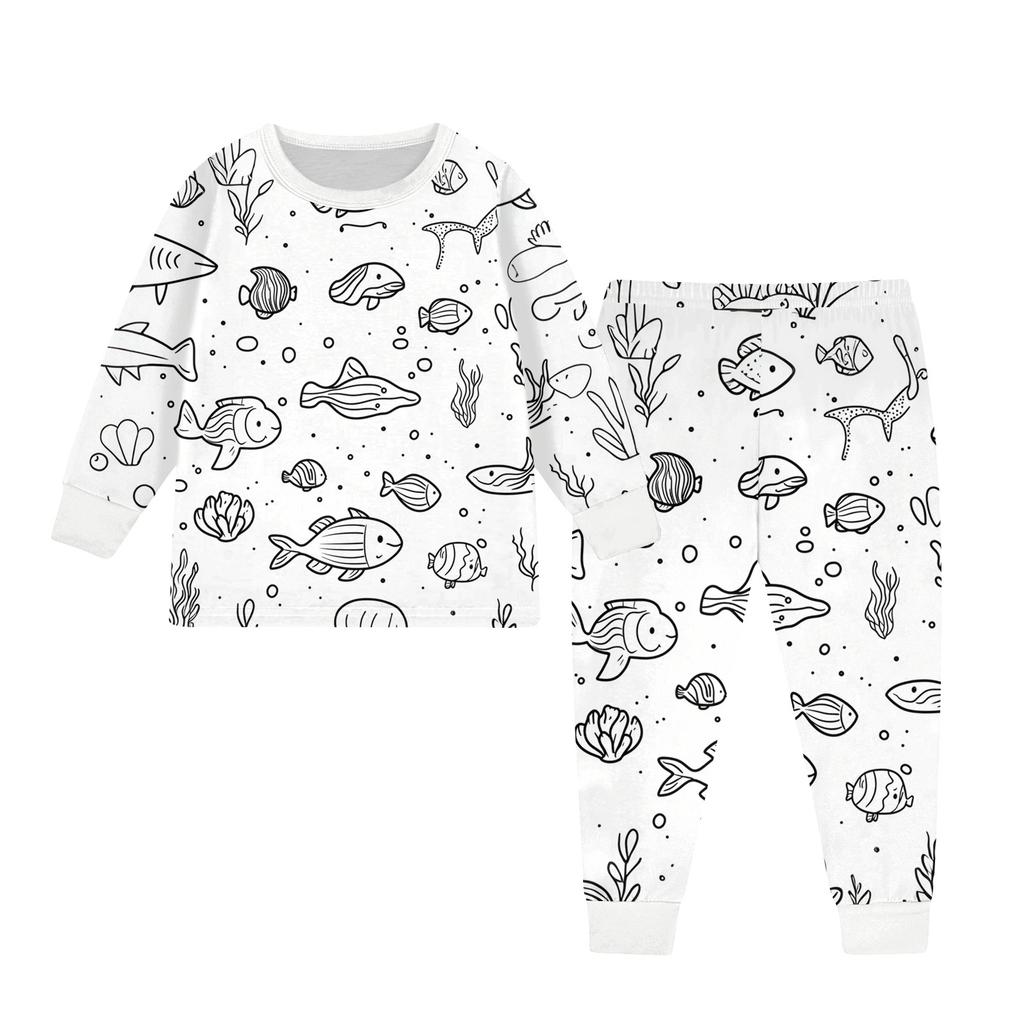 Kids Colorable Pants Set Boys Girls Funny DIY Hand Painted 2 Piece Outfits Cartoon Coloring Clothing Sets