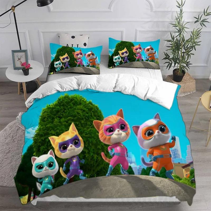Anime Super Kitties Bedding Sets Comforter Quilt Bed Cover Duvetcover Pillow Case Sets Kids Adult Size  Home Textiles