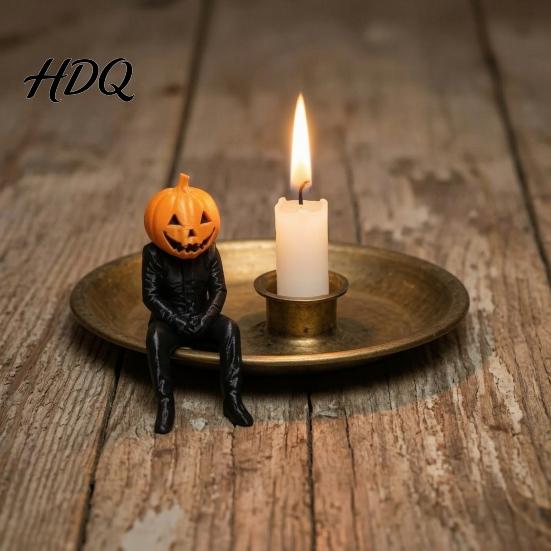 Spooky Home Decorations 3D Printed Pumpkin Head Sitting Figurine, Halloween Funny Gentleman Seasonal Room Decoration, Miniature Statue Desktop