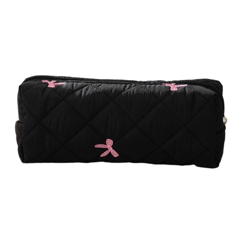 

Пенал с узором бантика для студенток, женщин, большой вместимости, пеналы, органайзер для карандашей, сумка, дорожная косметичка чёрный