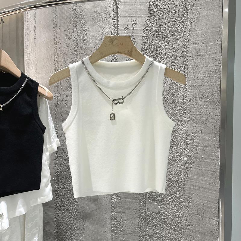 New Waistcoat Women Wear Striped Wide Edge Temperament Summer Top Short Knit Sleeveless Bottom Shirt