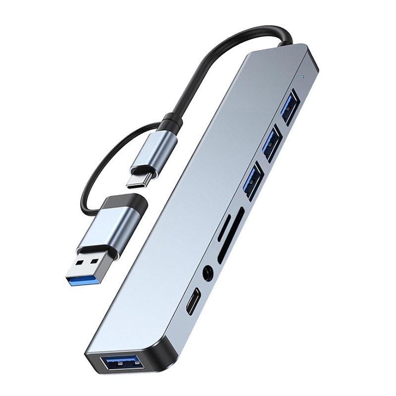 Dual-Head Type-C USB Hub: 8-in-1 Multi-Function Card Reader & Notebook Expander