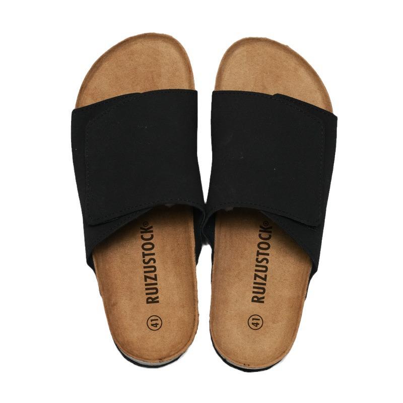 Ruizu Men's Cork Slippers: Trendy Frosted Leather Flip Flops for Beach or Casual Wear.