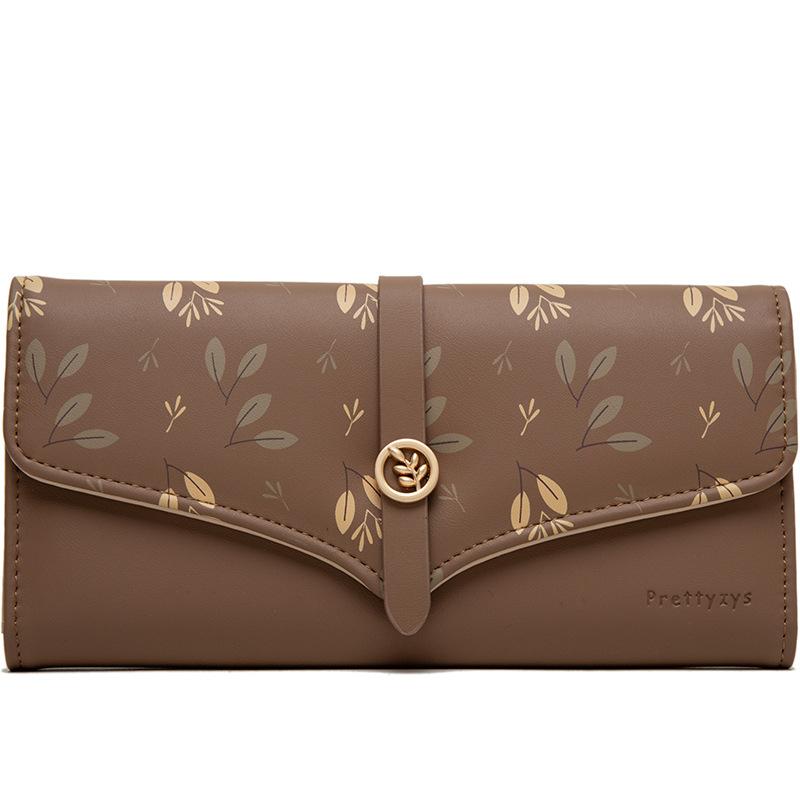 Women's Long Wallet with Printed Buckle Handle Bag Large Capacity Women's Leather Wallet