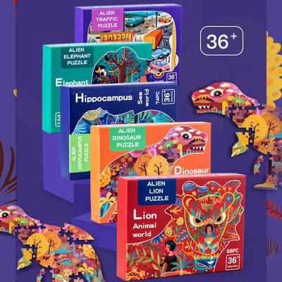 Kreativní speciálně tvarovaná krabička pro ranou výchovu dospělých dětí 100 kusů ilustrace zvířat a dinosaurů papírové puzzle hračka