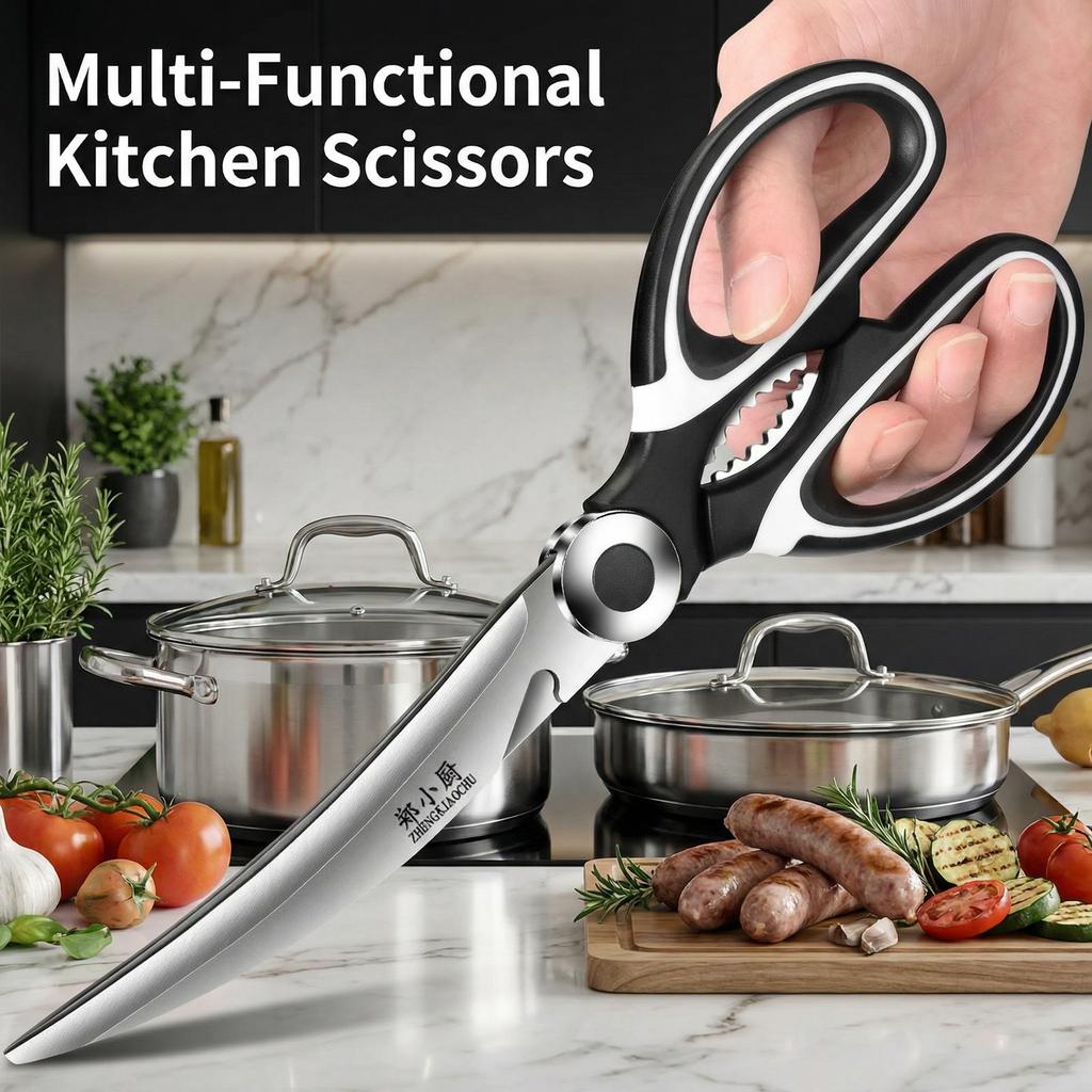 Koreanisches BBQ-Schere Set mit Zange - Schere aus Edelstahl mit verlängerter Klinge, Multifunktionale Küchenschere für gegrilltes Fleisch5