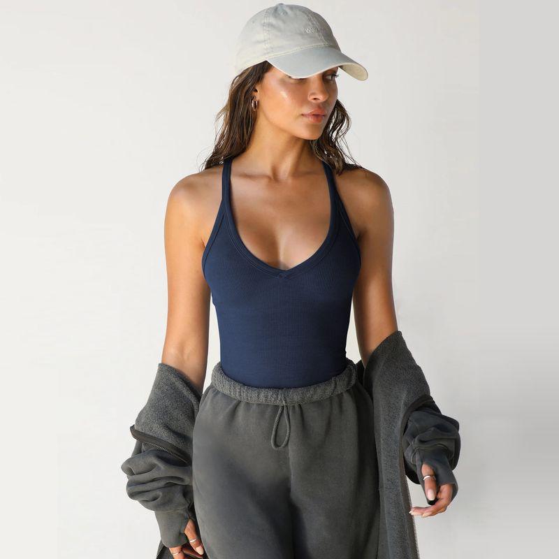 

Fall 2025 Knitted Vest Women s Outwear European and American Sexy Silm BM Tops Trendy Inner Bottoming Shirt Sleeveless Elastic ESWZ026-navy blue XS