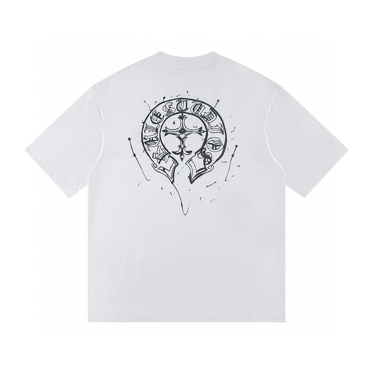 

W387 CHROME HEARTS 2025 Summer New High Quality Cotton Round Neck Loose Large Size T-shirt Couple T-shirt XL білий