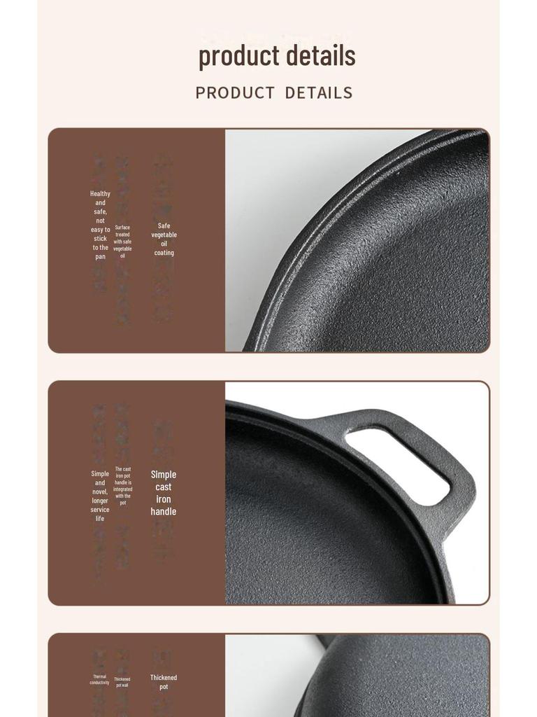 Double-Ear Cast Iron Pancake Griddle: Thickened, Uncoated, Non-Stick Household Pan