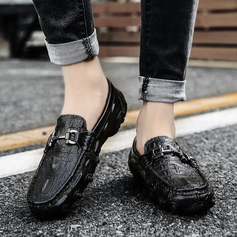 Fashion Men Casual Shoes Genuine Leather Crocodile Style Male Comfortable Shoe Loafers Men's Shoes Casual Slip On Simple Driving Shoes