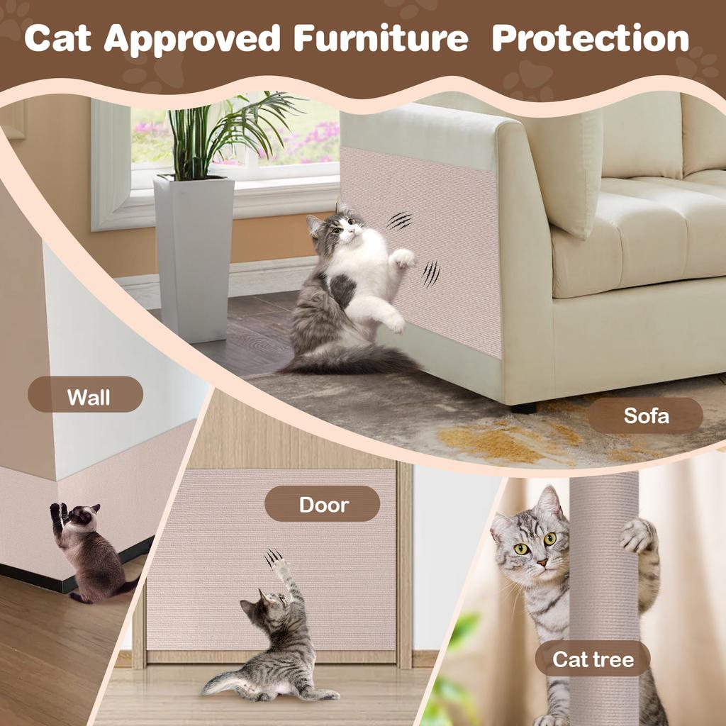 2pcs Trimmable Self-Adhesive Cat Scratch Mat 40X100cm Wall Anti Cat Scratch Sofa DIY Cats Scratch Protection Paws Sharpen Carpet