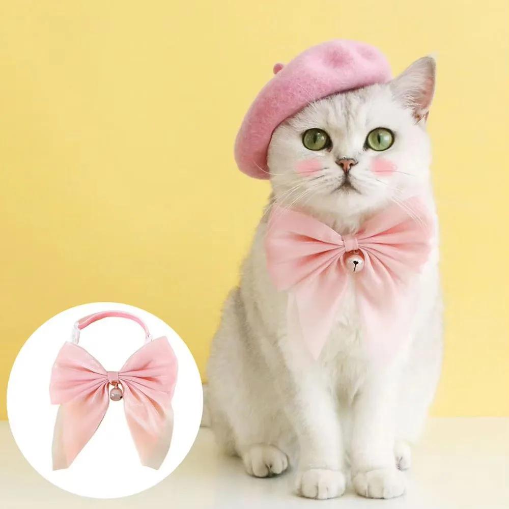 Collare con papillon a forma di gatto con nastro Collana regolabile per gatti Accessori per feste di compleanno per animali domestici per gattini cuccioli cani piccoli Collare di sicurezza