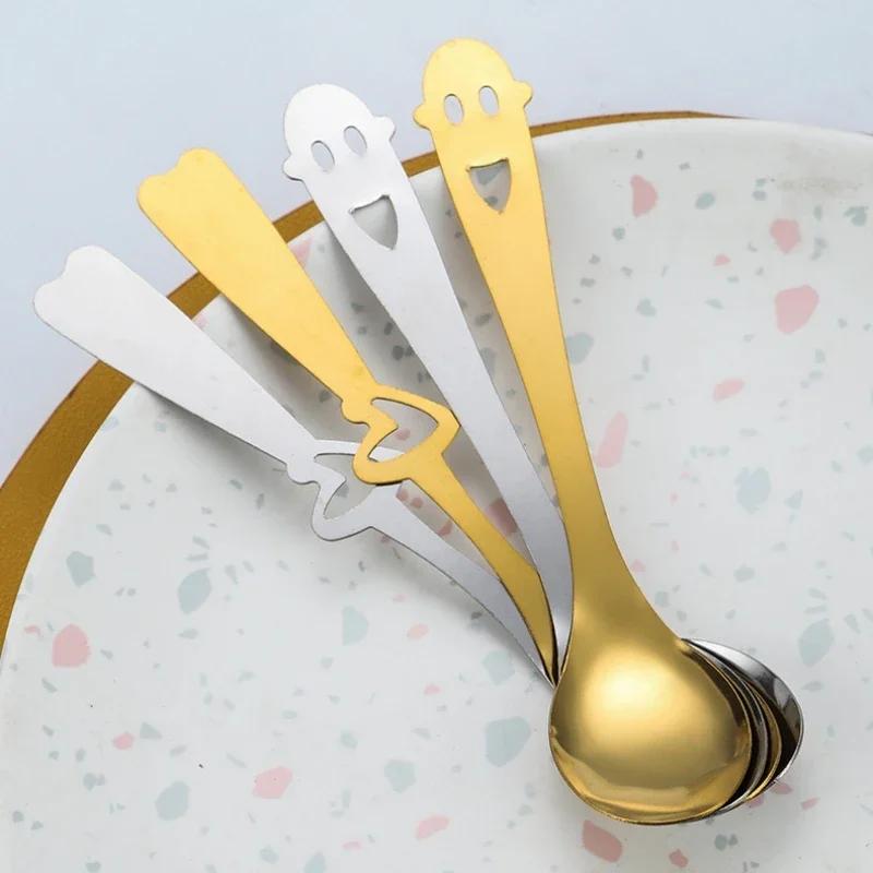 Nerezová kávová odměrka Design dutého srdce a usměvavé tváře Lžička na zmrzlinu Svatba Suvenýrová lžička Dárky do domácí kuchyně pro děti