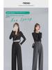 Women's Black Wide Leg Pear-Shaped Suit Trousers with Iron Ring Design - Spring & Autumn Casual Wear