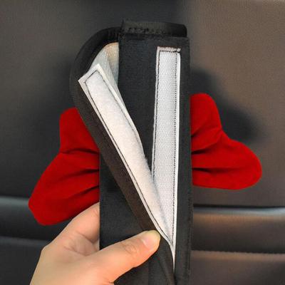 1pc Cute Red Bowknot Universal Car Safety Seat Belt Cover Soft Plush Shoulder Pad Styling Seatbelts Car Mirror Case Accessories