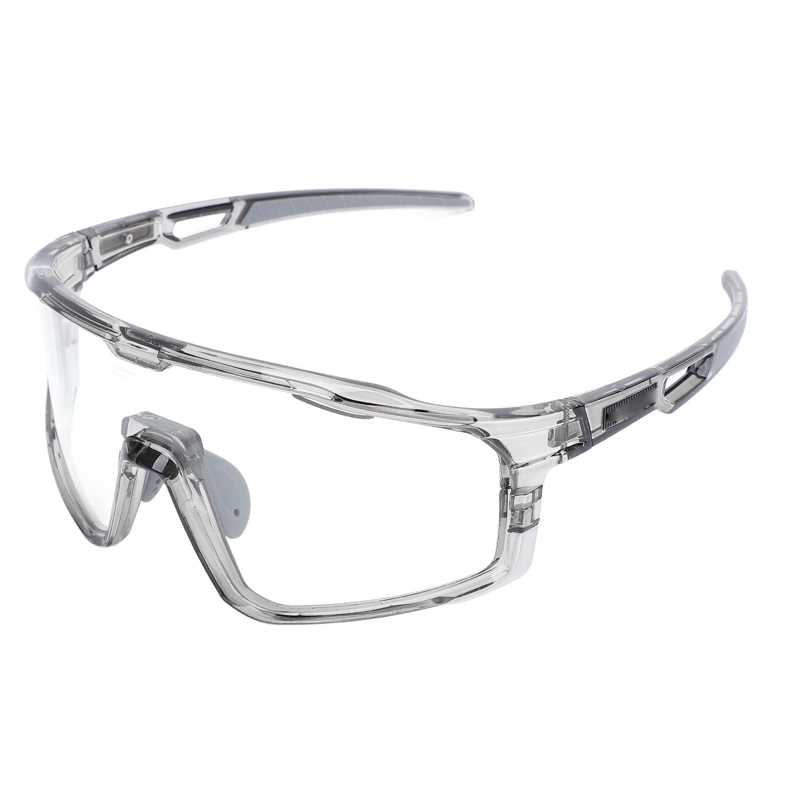Cycling Glasses UV400 Windproof Photochromic Sports Sunglasses with Gray Transparent Lens Silver Polarized Lens for Running Fishing Racing Skiing