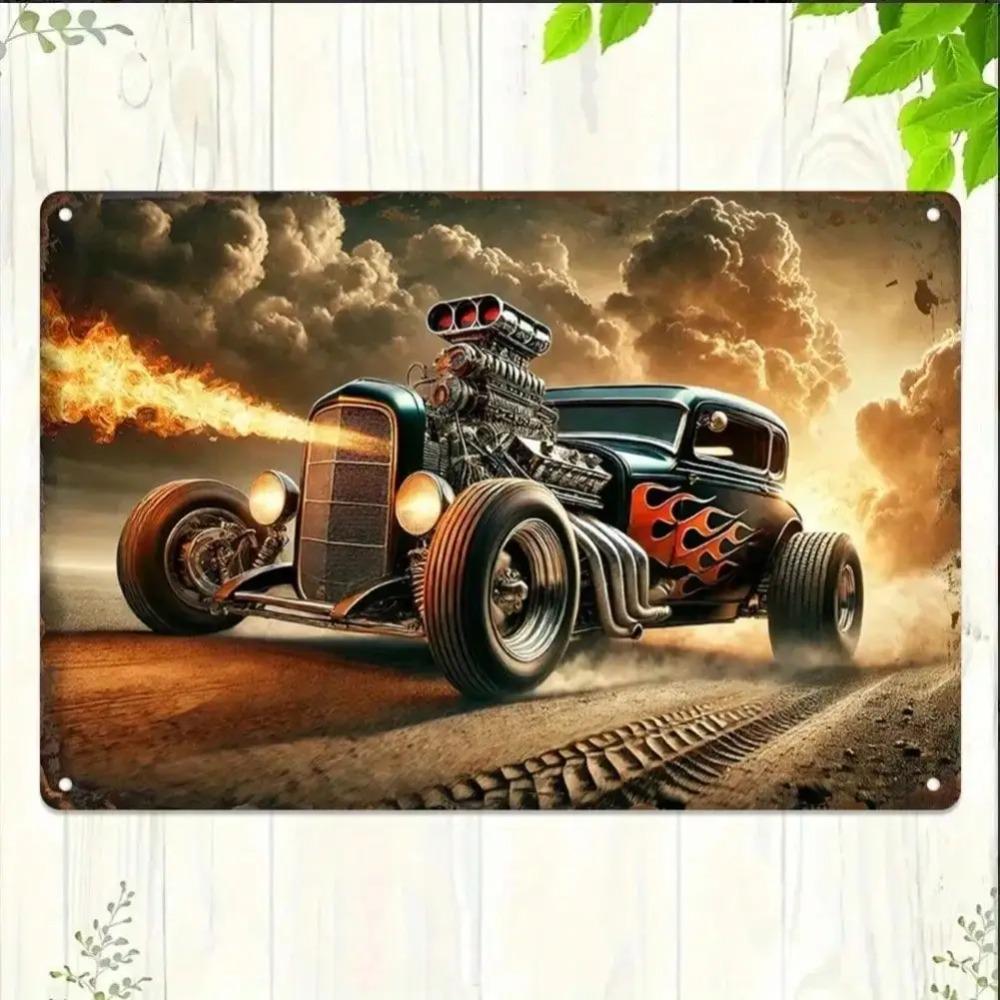 

Vintage 80s Retro Racing Green Hot Cone Car Metal Sign Garage Wall Decor for Workshop Man Cave Home Decoration 20x30cm