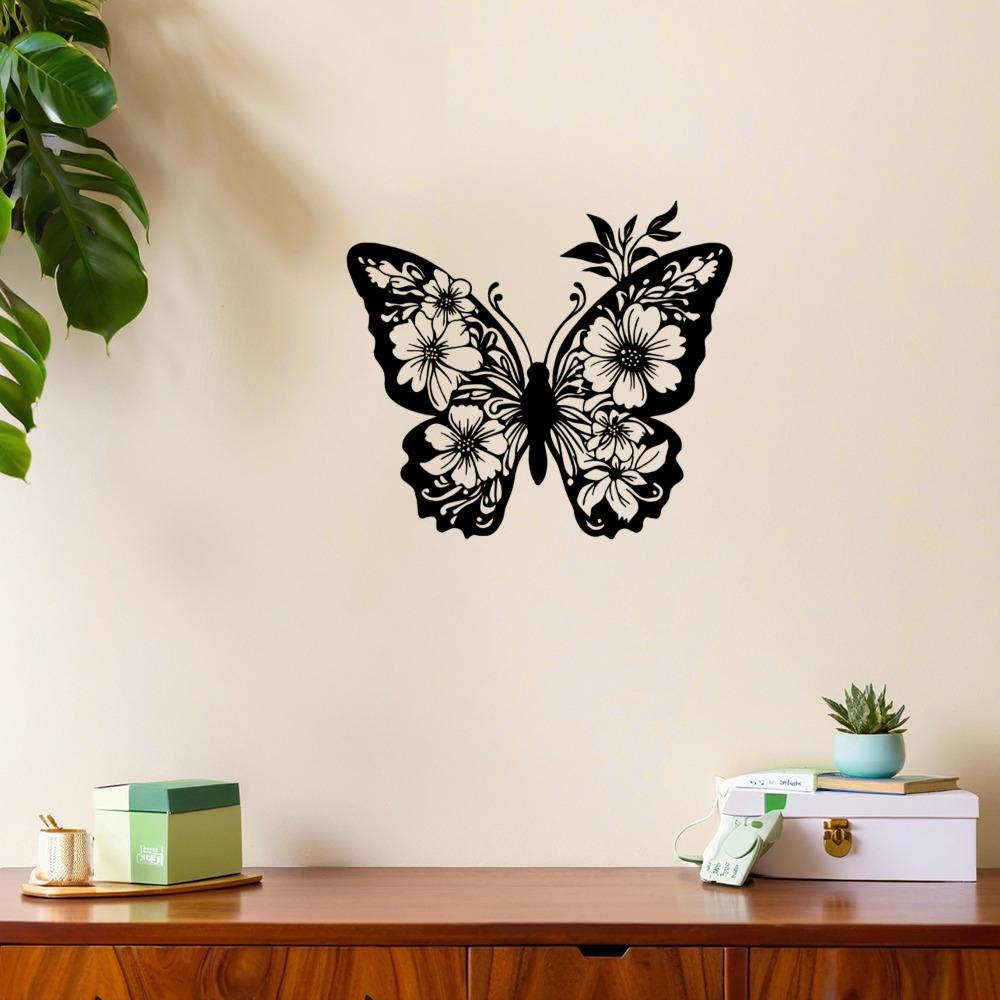 Butterfly Metal Wall Art Decor, Floral Horizontal Iron Hanging for Living Room Garden, Butterfly Flower Design, Christmas Mother Day Housewarming Gift