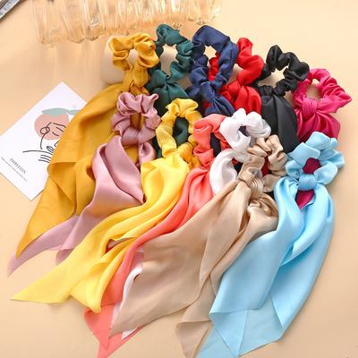 Bow Streamers Hair Ring Fashion Ribbon Girl Hair Bands Scrunchies Ponytail Solid Loop Hair Accessories HEADWEAR