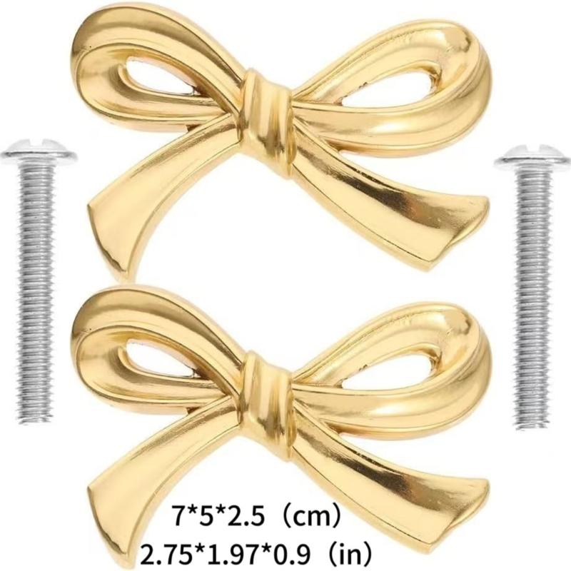 Gold Bows Dresser Handles Chic Metal Knobs Decorative Cupboard Handles Simple Installation for Cabinets In Home Decors