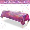 FunnyPars 3 Pack Pink Iridescent Table Cloth for Parties, Pink Plastic Shiny Laser Table Covers, Disposable Holographic Foil Tablecloth Iridescent