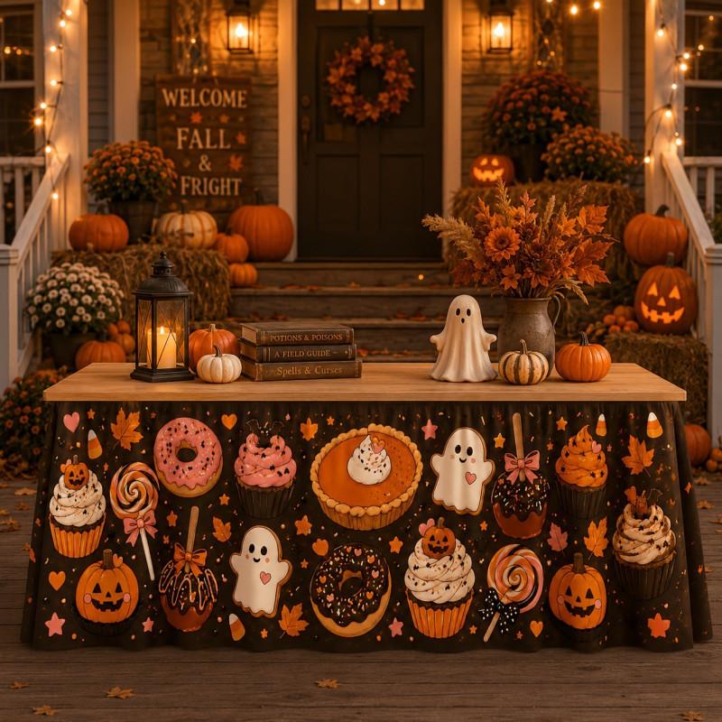 Halloween Table Skirt Round Party Dessert Buffet Decor Home Decoration Printed Fabric Cover