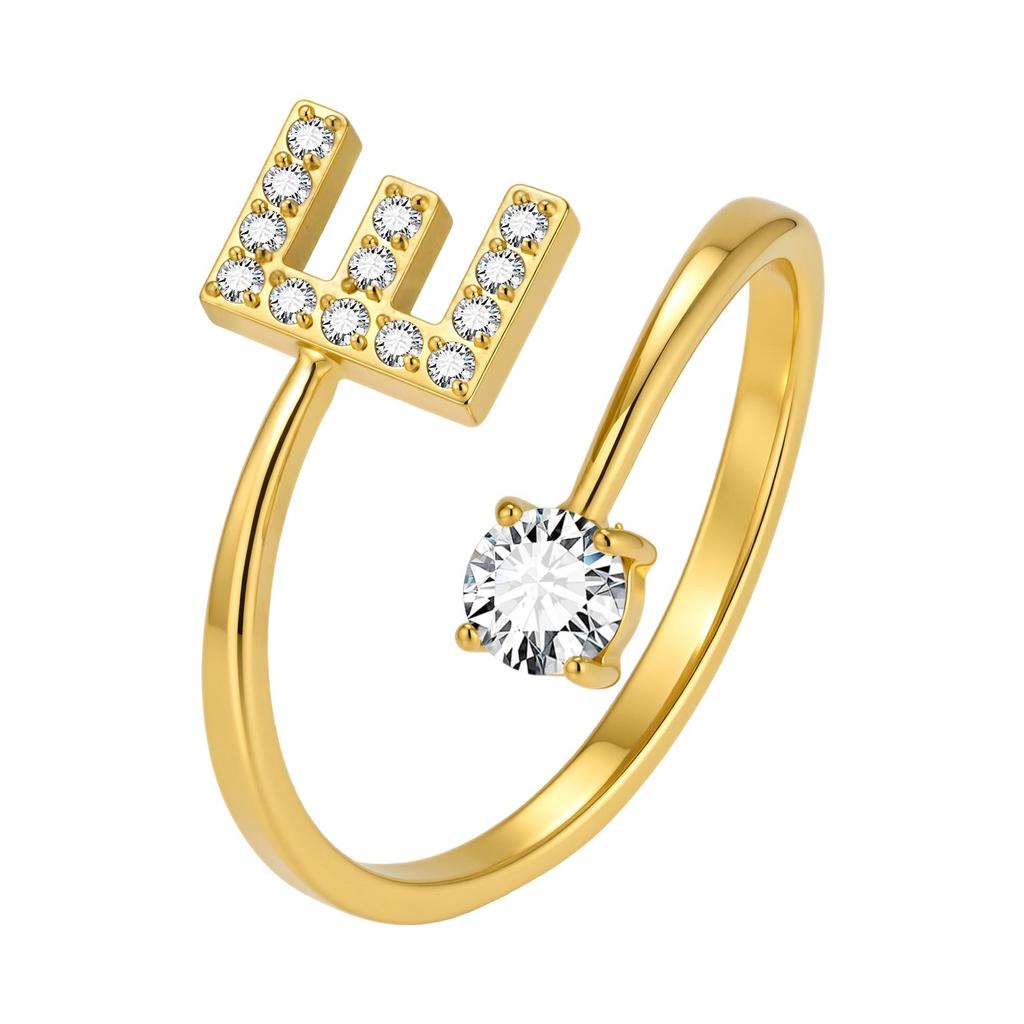 Chic Zircon Initial A-Z Letter Rings for Women Girls Adjustable Opening Ring Name Alphabet Female Wedding Fashion Jewelry Gift