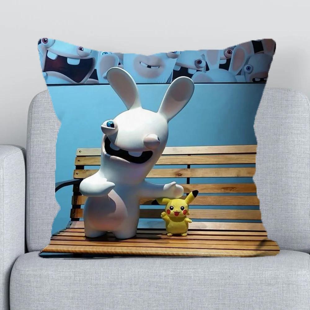 Pillow Hugs R-raving Rabbids Pillowcase  Short Plush Duplex Printing Ornamental Pillows for Living Room Chair Cushion Cover