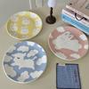Cartoon Cute Ceramic Plate Macaron Rabbit Color Contrast High Beauty Cake Dim Sum Plate Children's Household Ceramic Plate