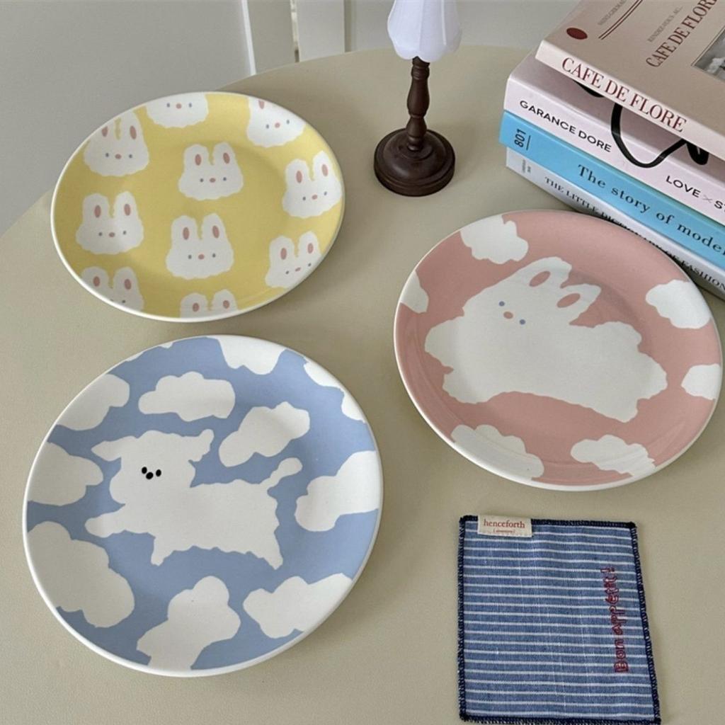 Cartoon Cute Ceramic Plate Macaron Rabbit Color Contrast High Beauty Cake Dim Sum Plate Children's Household Ceramic Plate